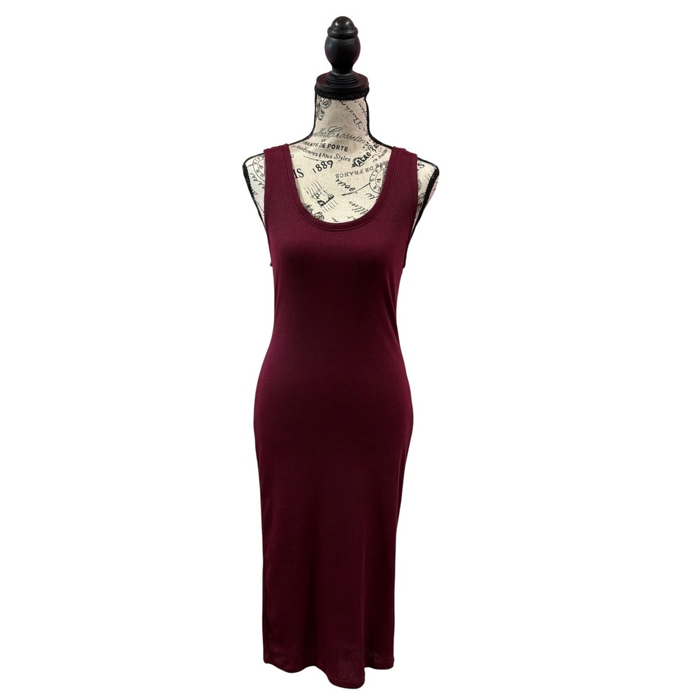 Ambiance Womens Ribbed Knit Midi Bodycon Dress Burgundy Scoop Neck 68277 Large